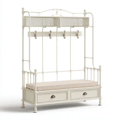 Porte manteau - métal - 120x45x190 cm - blanc - style classique-Nestleify