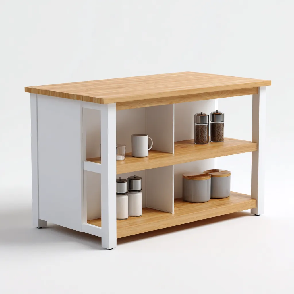 Îlot de cuisine - bois mélaminé - 110x60x90 cm - blanc-bois naturel - design moderne-Nestleify