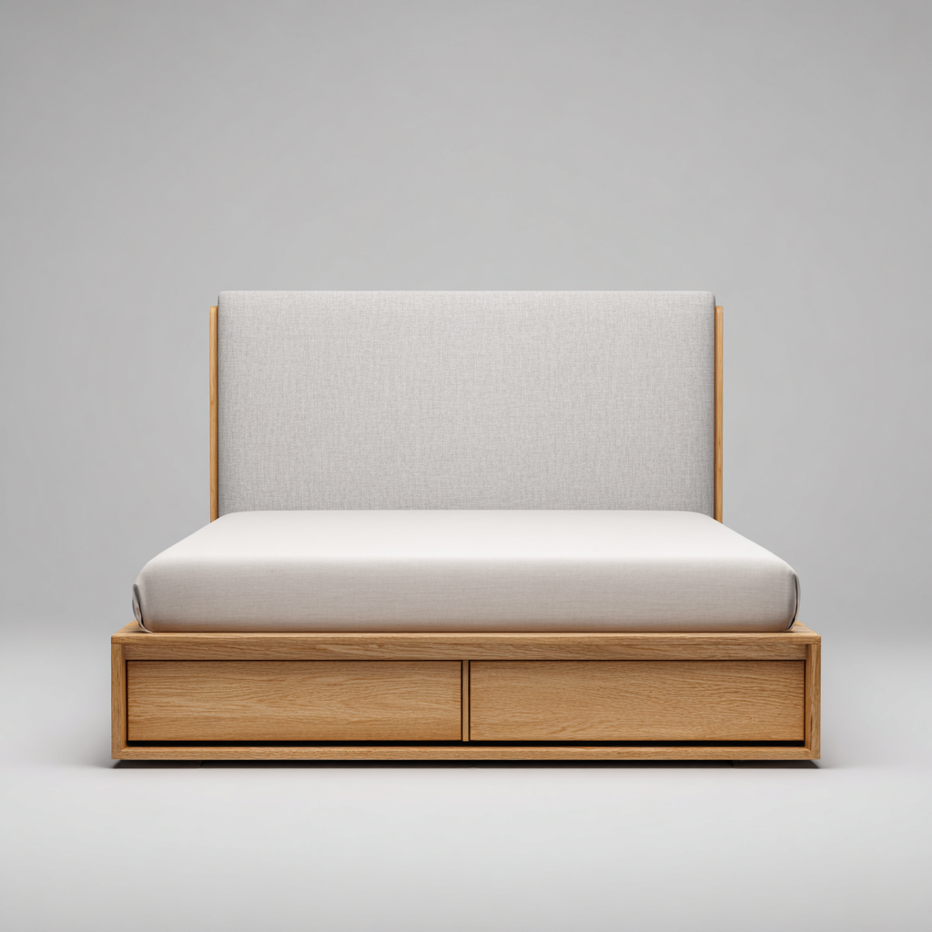 Lit double - bois - tissu - 203x160x120 cm - chêne-blanc - style moderne-Nestleify