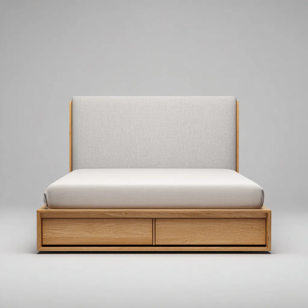 Lit double - bois - tissu - 203x160x120 cm - chêne-blanc - style moderne-Nestleify