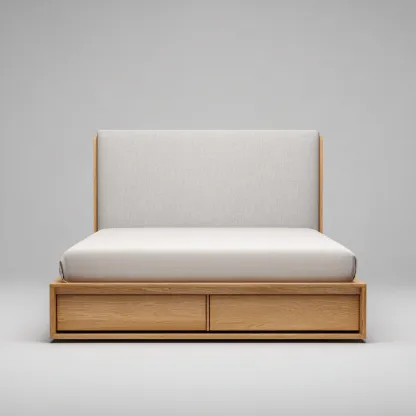 Lit double - bois - tissu - 203x160x120 cm - chêne-blanc - style moderne-Nestleify