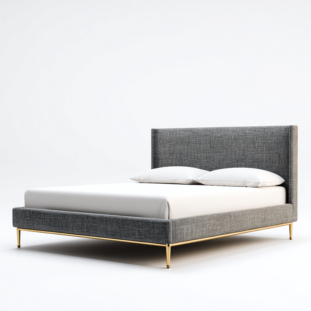 Lit double - tissu - métal - 200x160x110 cm - gris-or - style moderne-Nestleify