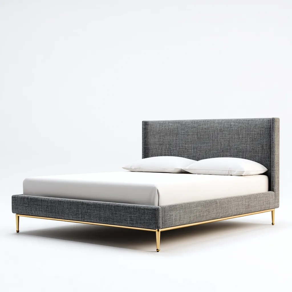 Lit double - tissu - métal - 200x160x110 cm - gris-or - style moderne-Nestleify