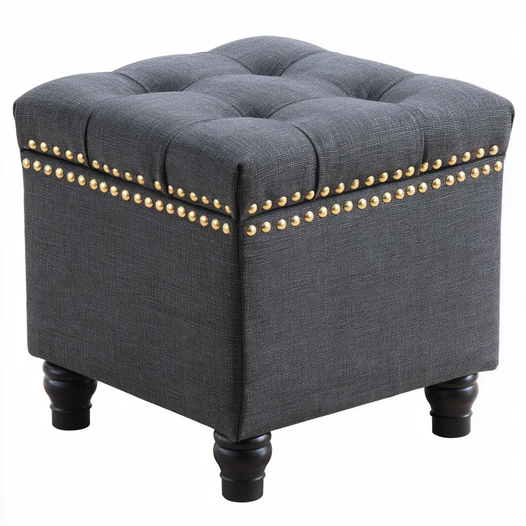 Pouf - tissu - 35x35x40 cm - gris foncé - style moderne-Nestleify