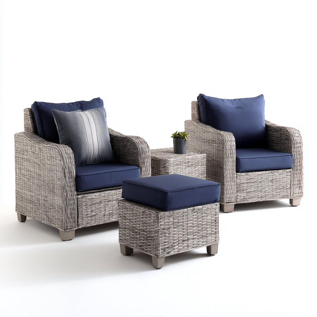 Canapé de jardin - rotin synthétique - bois - 79x75x92 cm - bleu-gris-marron - style contemporain-Nestleify