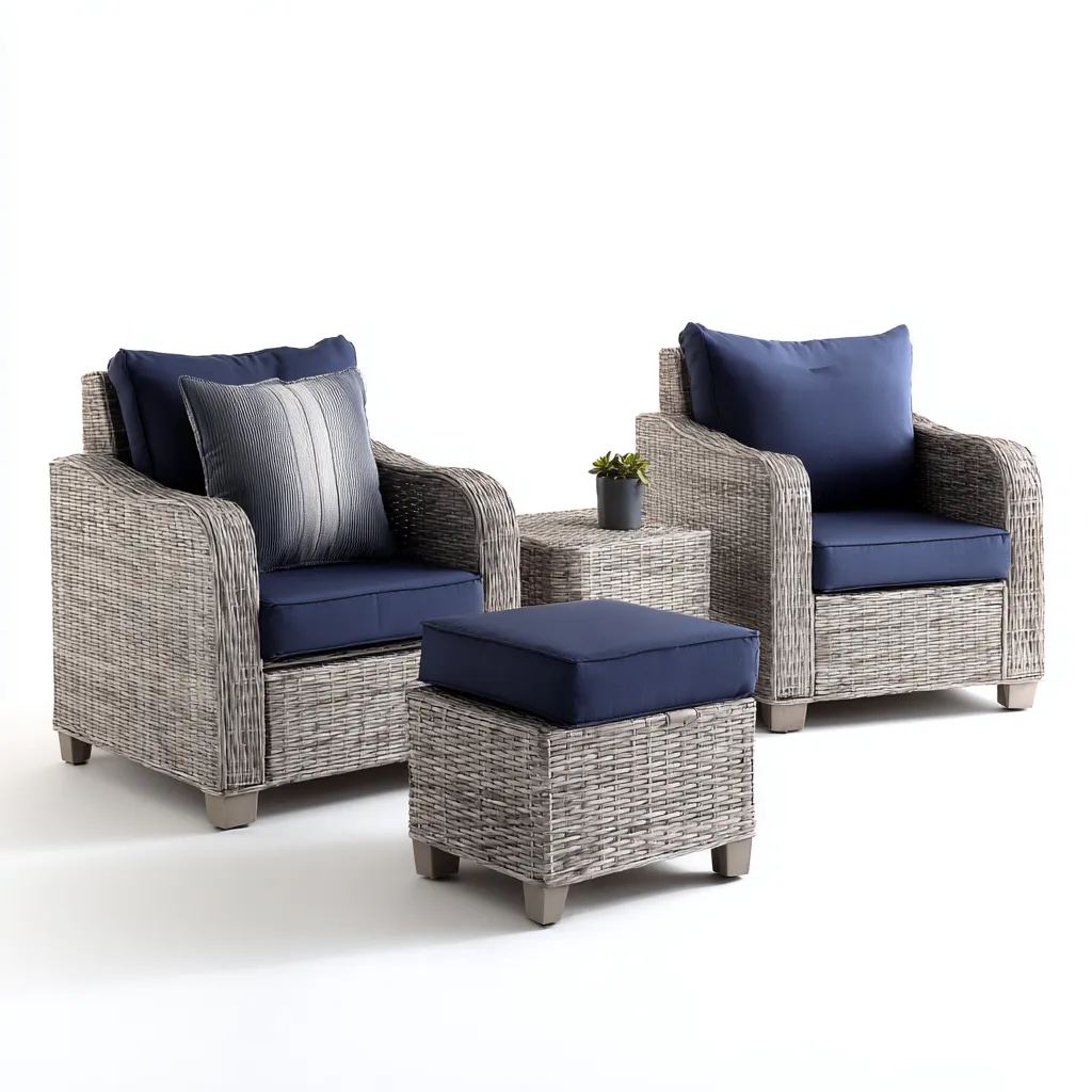 Canapé de jardin - rotin synthétique - bois - 79x75x92 cm - bleu-gris-marron - style contemporain-Nestleify