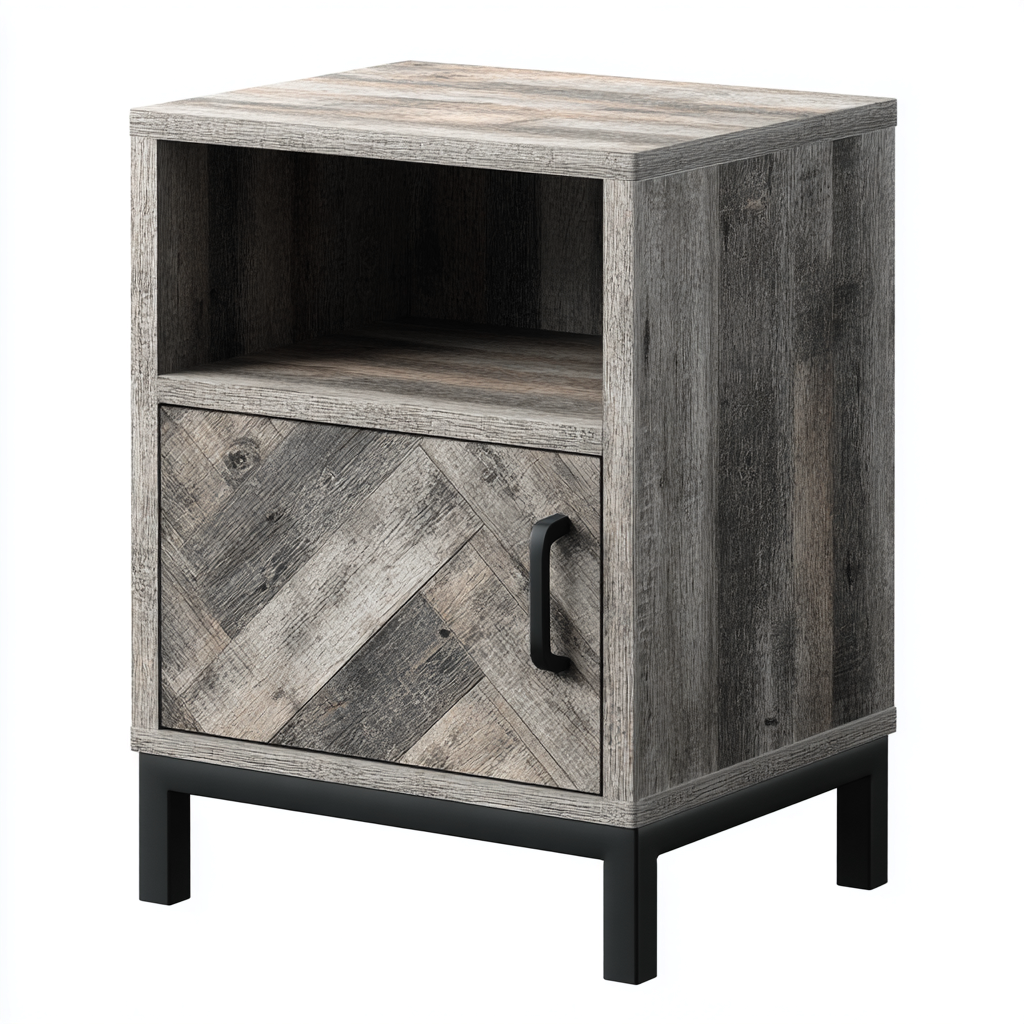 Table de chevet - bois - métal - 45x35x60 cm - gris - design contemporain-Nestleify