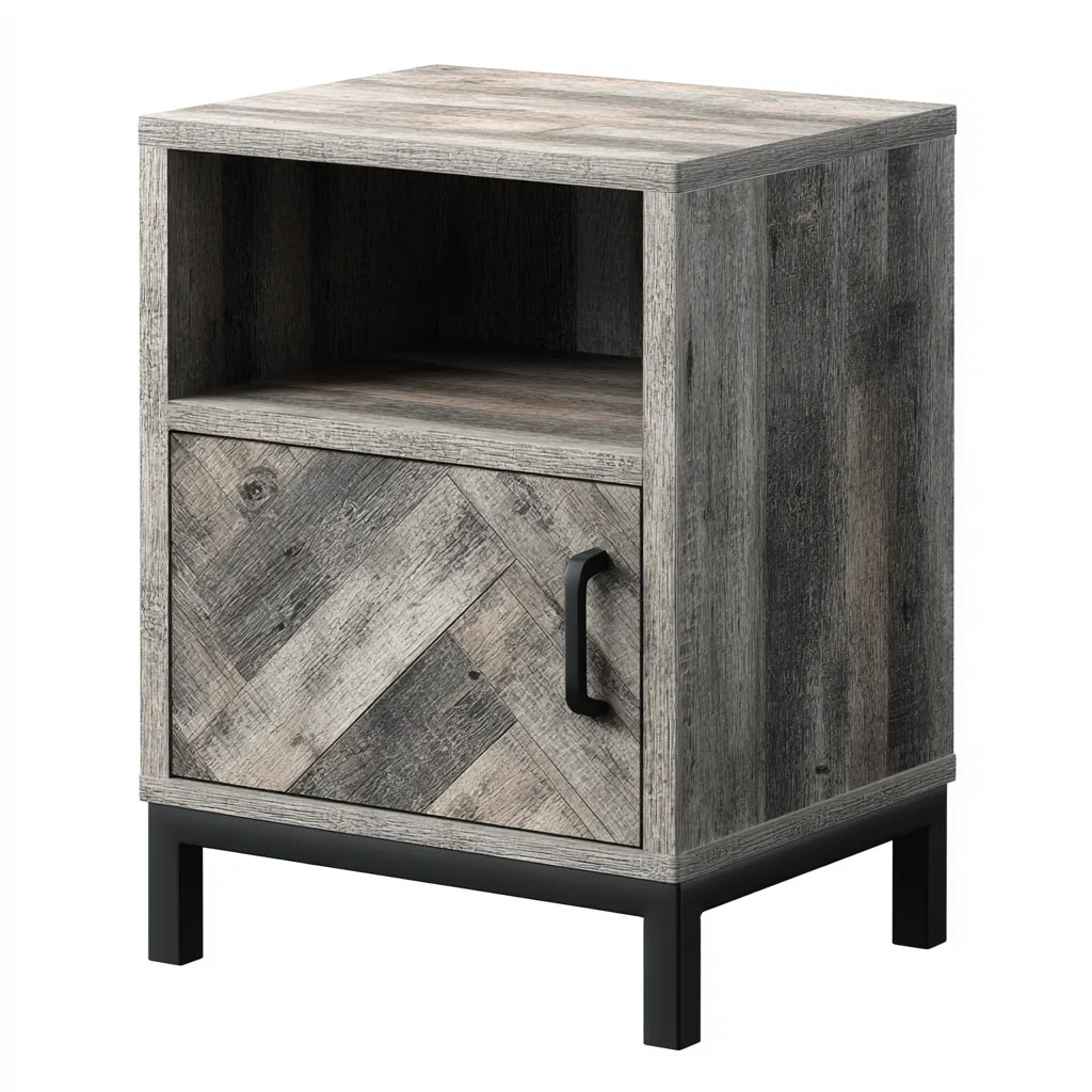 Table de chevet - bois - métal - 45x35x60 cm - gris - design contemporain-Nestleify