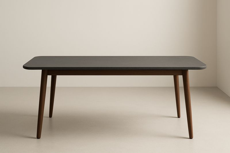 Tavolo 160×90×75 cm in MDF con Piano Impiallacciato Rovere e Gambe in Faggio Massello – Colore Antracite-Verdalorie