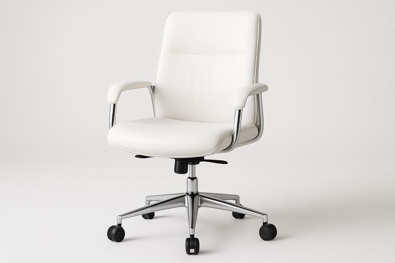 Sedia da ufficio regolabile ecopelle bianca con ruote e braccioli in cromato-Verdalorie