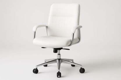 Sedia da ufficio regolabile ecopelle bianca con ruote e braccioli in cromato-Verdalorie