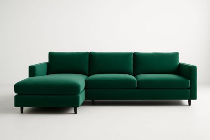 Divano Angolare 280×160×85 cm in Legno di Pino e Velluto con Cuscini Rimovibili – Colore Verde-Verdalorie