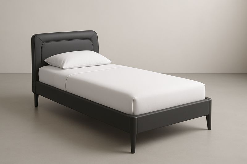 Letto singolo in legno rivestito in pelle sintetica nero 200x90 cm-Verdalorie
