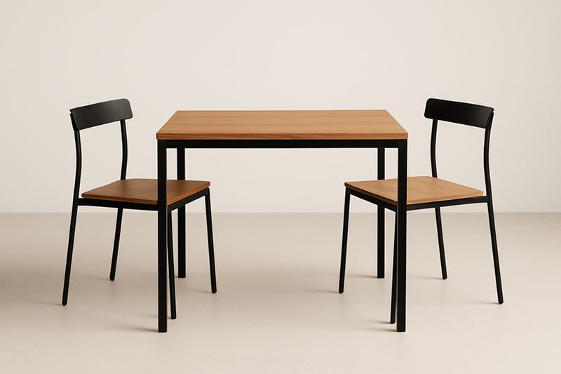 Set Tavolo Rettangolare 120×60×75 cm con 2 Sedie in MDF Impiallacciato Rovere e Struttura in Acciaio Nero – Legno Marrone/Nero-Verdalorie