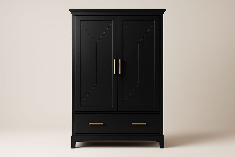 Armadio in MDF Nero Opaco 120×50×180 cm con 2 Ante a Battente, Cassetto Inferiore e Maniglie in Acciaio Oro-Verdalorie