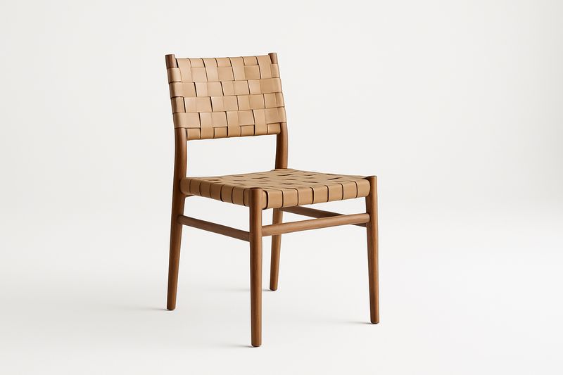 Sedia in Legno Massello di Faggio 45×53×80 cm con Seduta e Schienale in Cinghie PU – Colore Naturale-Verdalorie