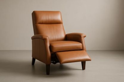 Poltrona con Poggiapiedi Regolabile in Faggio Massello e PU – Colore Marrone-Verdalorie