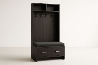 Appendiabiti a Muro 180x90x40 cm in MDF Laminato con Seduta Imbottita e Ganci in Acciaio – Nero-Verdalorie