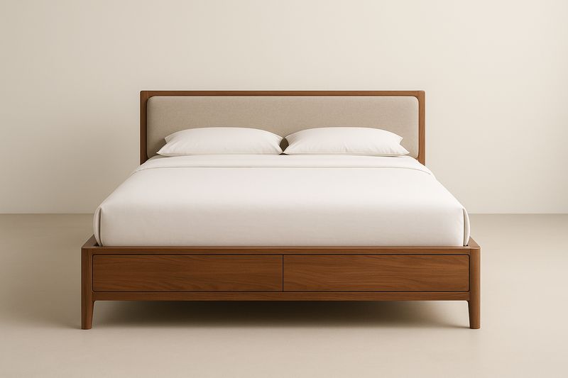 Letto Matrimoniale 200×160 cm in MDF con Testiera Imbottita Beige e 2 Cassetti Integrati-Verdalorie