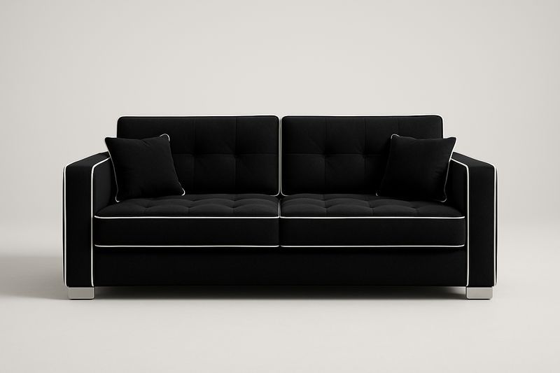 Divano in tessuto nero con profilo bianco 200x90x80 cm-Verdalorie