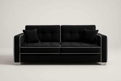 Divano in tessuto nero con profilo bianco 200x90x80 cm-Verdalorie
