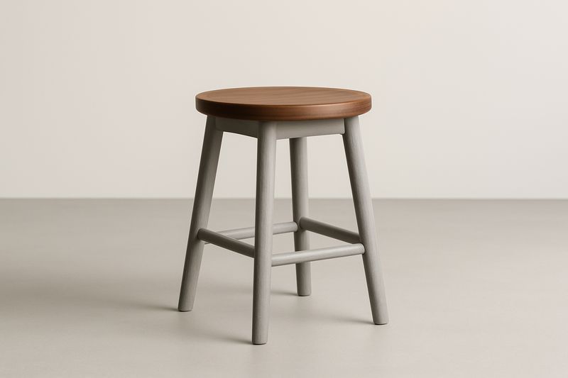 Sgabello in MDF Noce con Struttura in Faggio Grigio Opaco Ø32×45 cm-Verdalorie