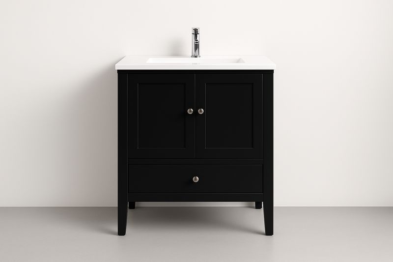 Mobile Lavabo in MDF Nero con Lavandino in Ceramica 80x45x85 cm-Verdalorie