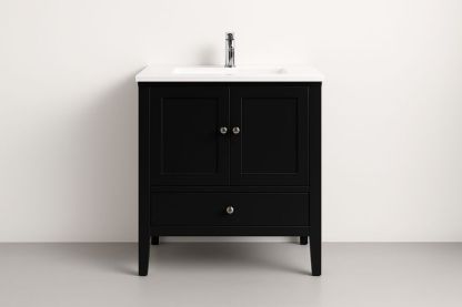 Mobile Lavabo in MDF Nero con Lavandino in Ceramica 80x45x85 cm-Verdalorie