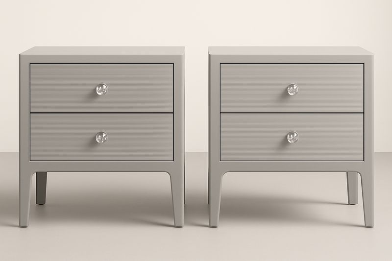 Set di 2 Comodini in MDF Grigio 60×35×45 cm con Maniglie in Acrilico Trasparente-Verdalorie