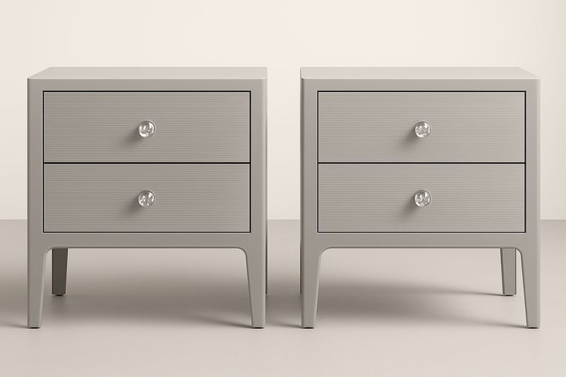 Set di 2 Comodini in MDF Grigio 60×35×45 cm con Maniglie in Acrilico Trasparente-Verdalorie