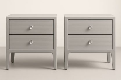 Set di 2 Comodini in MDF Grigio 60×35×45 cm con Maniglie in Acrilico Trasparente-Verdalorie