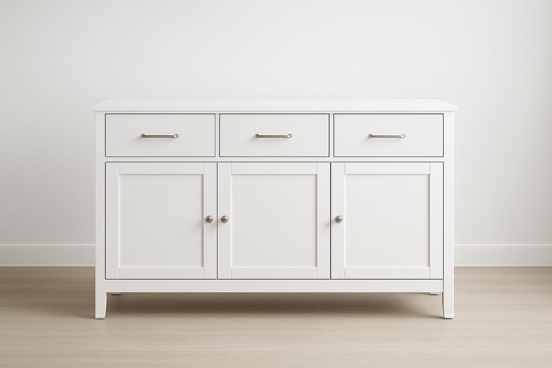 Credenza da Pranzo in MDF con Ante e Cassetti – Colore Bianco-Verdalorie