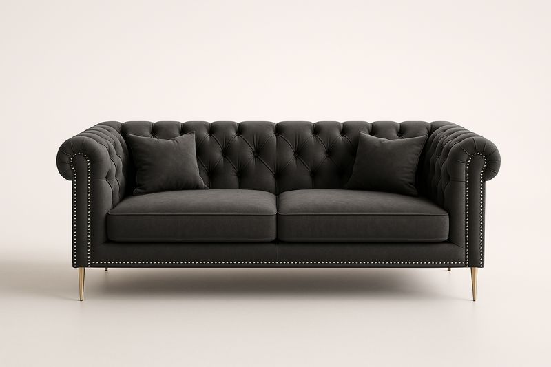 Divano 200×90×85 cm in MDF, Legno e Velluto con Gambe in Acciaio – Colore Nero, Cuscini Inclusi-Verdalorie