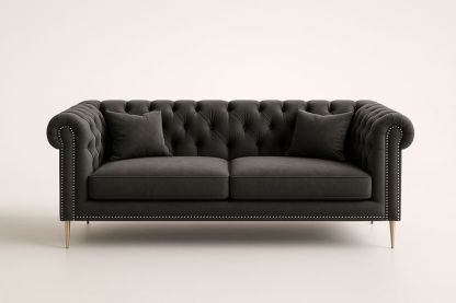 Divano 200×90×85 cm in MDF, Legno e Velluto con Gambe in Acciaio – Colore Nero, Cuscini Inclusi-Verdalorie