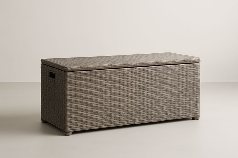 Cassapanca rettangolare in rattan sintetico grigio 120x45x50 cm-Verdalorie