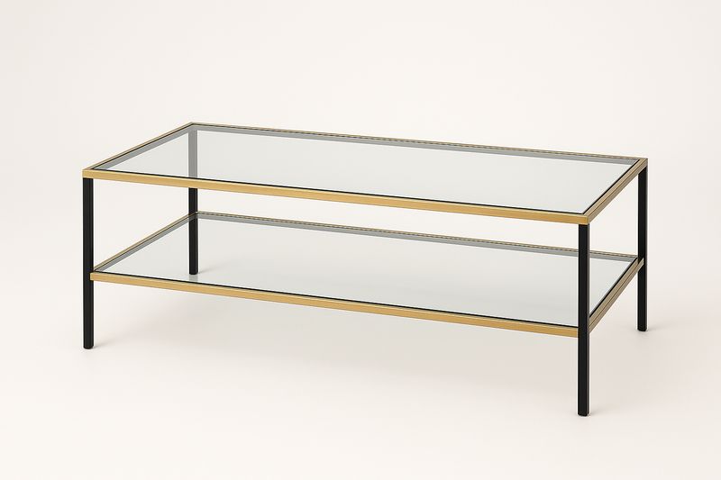 Tavolino da Salotto 120×60×40 cm in Vetro Temperato e Acciaio – Nero/Oro-Verdalorie