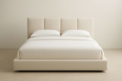 Letto in tessuto beige 200x180 cm con testiera imbottita-Verdalorie