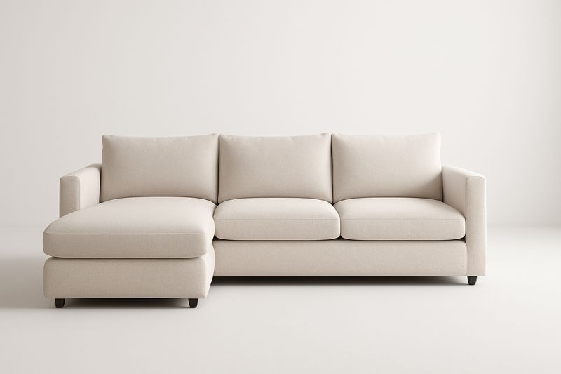 Divano angolare in tessuto beige con chaise longue-Verdalorie