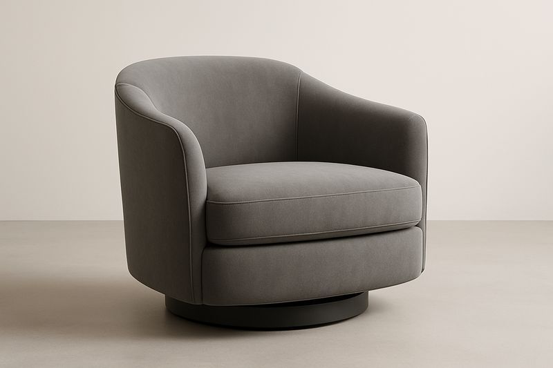 Poltrona Girevole in MDF e Tessuto 85×85×80 cm con Base in Acciaio – Colore Grigio-Verdalorie