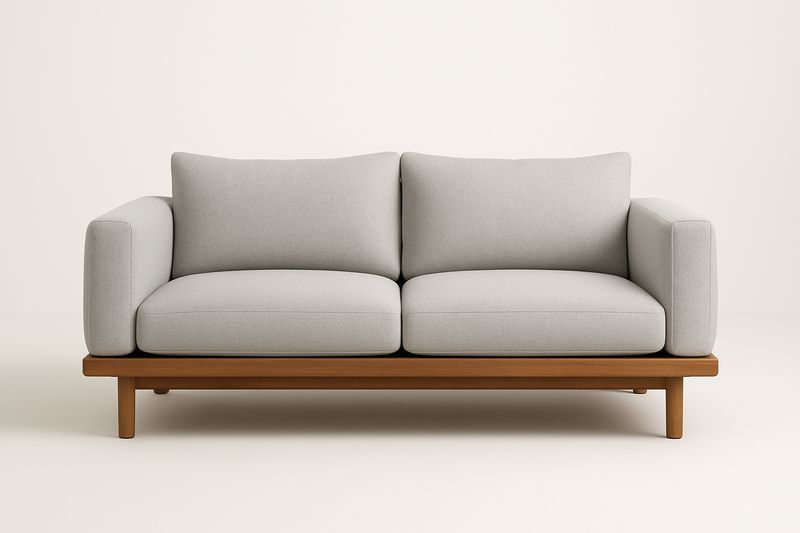 Divano 200×90×85 cm in Legno di Pino e Tessuto con Cuscini Rimovibili – Colore Grigio Chiaro/Marrone-Verdalorie