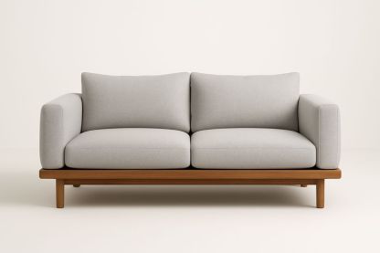 Divano 200×90×85 cm in Legno di Pino e Tessuto con Cuscini Rimovibili – Colore Grigio Chiaro/Marrone-Verdalorie