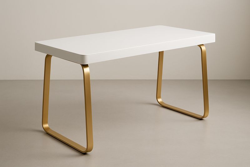 Tavolo da Scrivania 120×60 cm in MDF Bianco con Gambe in Acciaio Dorato-Verdalorie