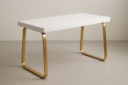 Tavolo da Scrivania 120×60 cm in MDF Bianco con Gambe in Acciaio Dorato-Verdalorie