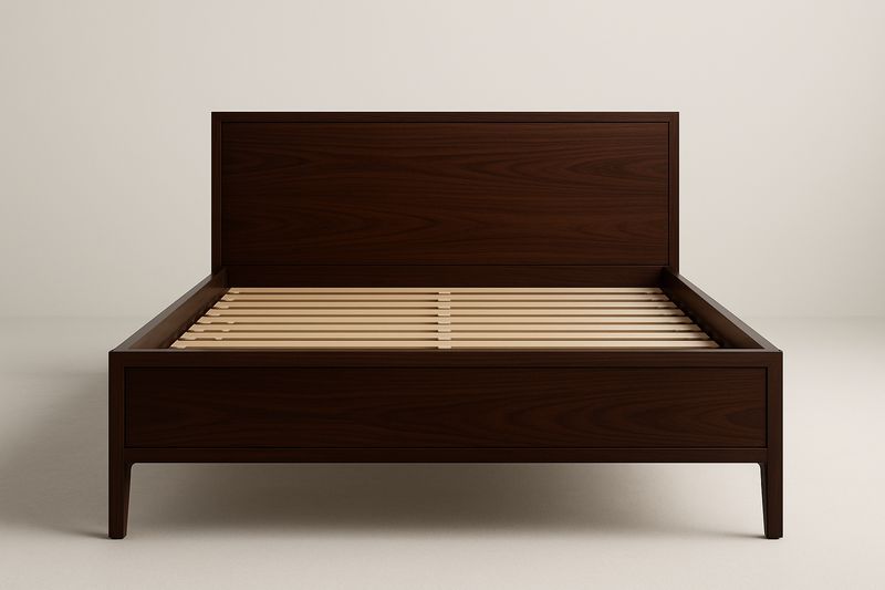 Letto Matrimoniale in Legno Massello di Noce 200×160 cm con Doghe in Faggio, Finitura Verniciata Noce Scuro-Verdalorie