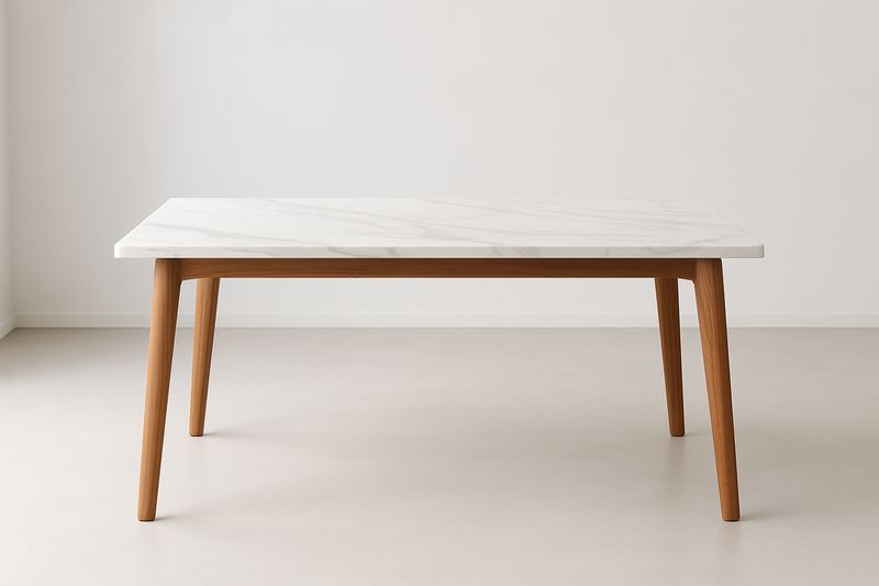 Tavolo Rettangolare Marmo e Legno 180x90x75 cm-Verdalorie