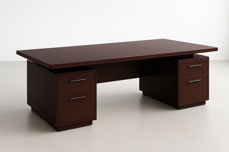 Scrivania direzionale rettangolare in legno MDF con finitura marrone-Verdalorie