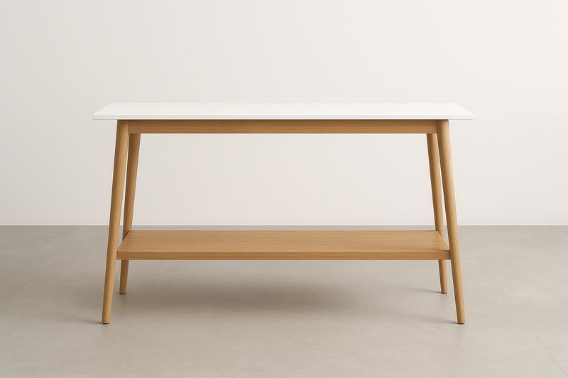 Consolle da Ingresso 120x60x75 cm in MDF e Legno Massello di Quercia – Bianco/Naturale con Ripiano Inferiore-Verdalorie