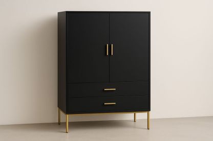 Armadio in MDF con Ante e Ripiani – Colore Nero-Verdalorie