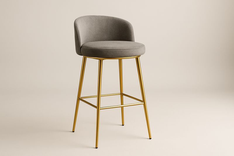 Sgabello Alto Grigio con Seduta in Tessuto e Struttura in Acciaio Oro-Verdalorie