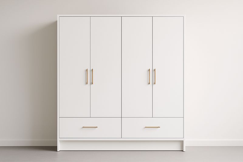 Armadio in MDF Bianco/Oro 200×60×220 cm con 4 Ante a Battente-Verdalorie